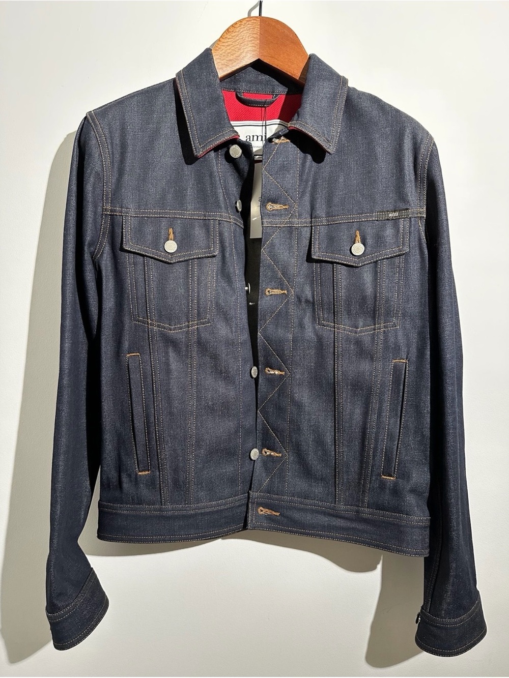 Ami Men's Dark Indigo Denim Jacket with Contrast Stitching
